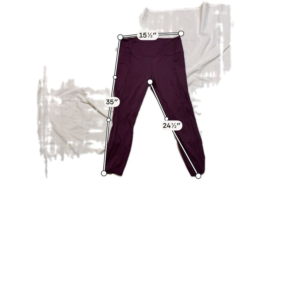 Purple High-Waisted Activewear Leggings With Perforated Design Stretch Fit Measu